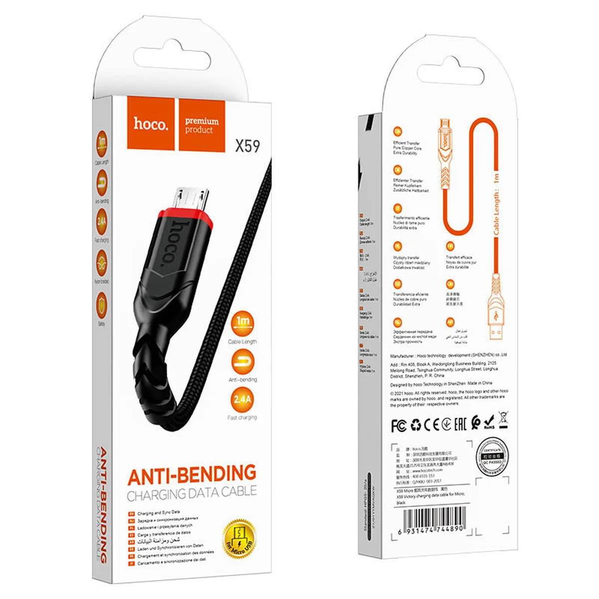 Дата кабель Hoco X59 Victory USB to MicroUSB (1m) Черный