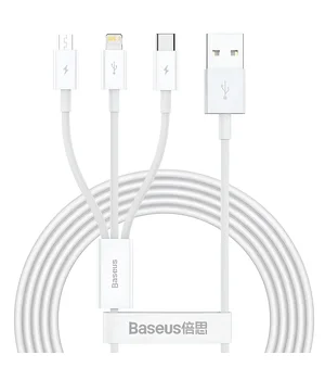 Дата кабель Baseus Superior Series USB to MicroUSB-Lightning-Type-C 3.5A (1.5m) (CAMLTYS) Stellar White