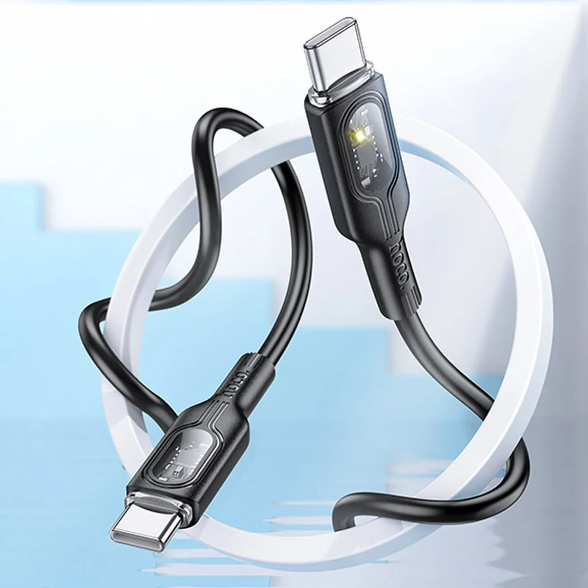 Дата кабель Hoco U120 Transparent explore intelligent power-off PD 60W Type-C to Type-C (1.2m) Black