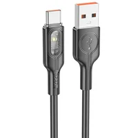 Дата кабель Hoco U120 Transparent explore intelligent power-off USB to Type-C 5A (1.2m) Black