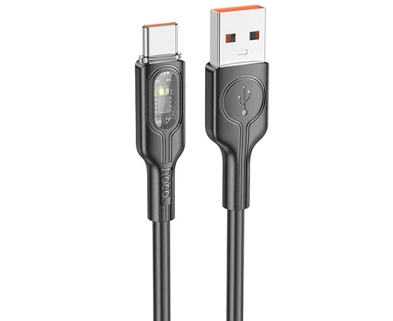Дата кабель Hoco U120 Transparent explore intelligent power-off USB to Type-C 5A (1.2m) Black