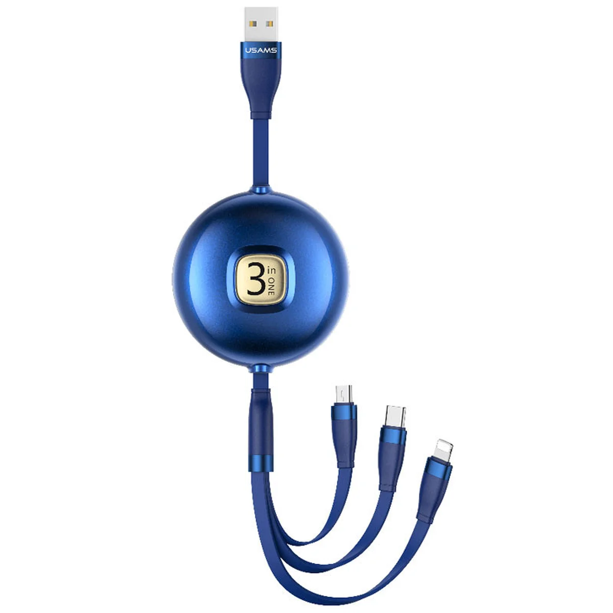 Дата кабель Usams US-SJ508 U69 3IN1 Retractable Cable 1m Синий