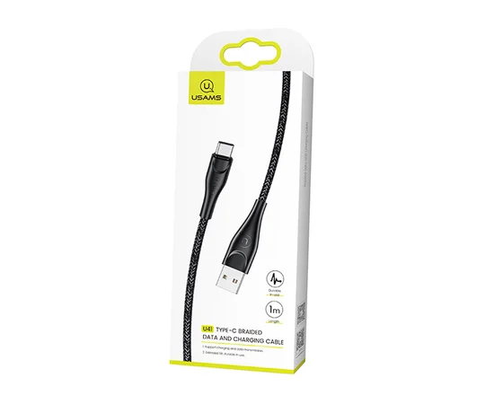 Дата кабель Usams US-SJ398 U41 Type-C Braided Data and Charging Cable 3m Черный