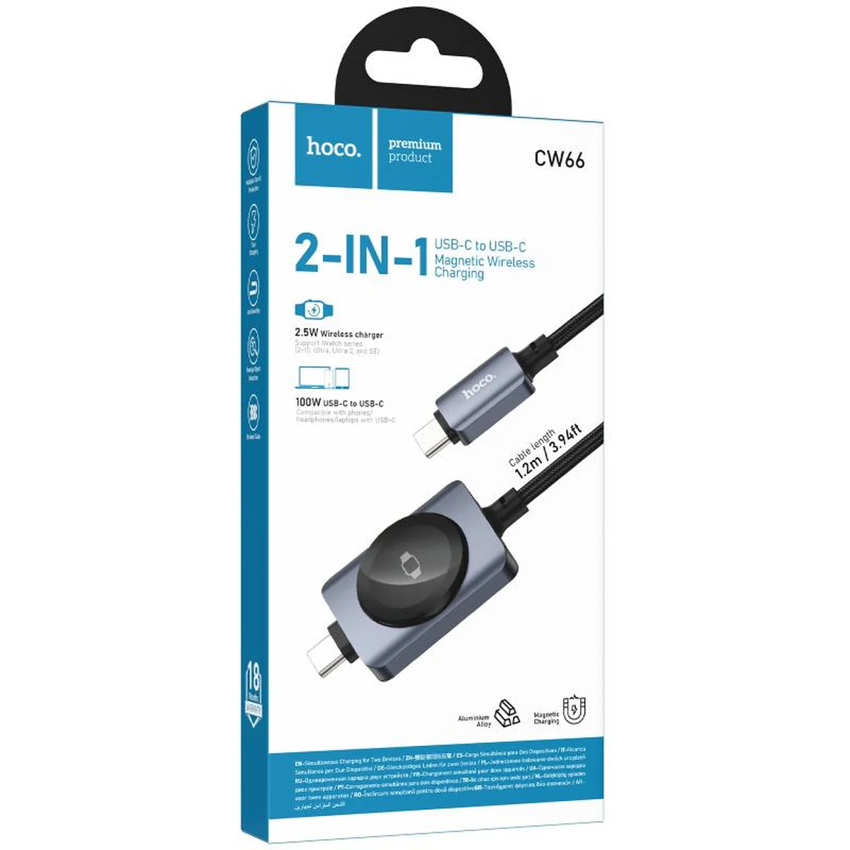 Дата кабель Hoco CW66 2in1 Type-C to iWatch/Type-C PD100W (1.2m) Black