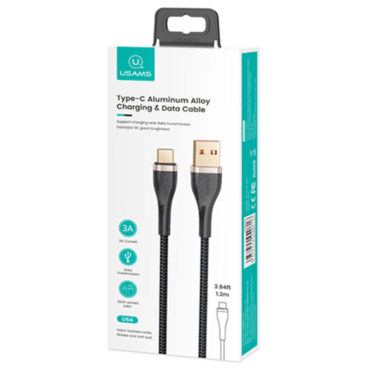 Дата кабель Usams US-SJ488 U64 Aluminum Alloy USB to Type-C 1.2m Чорний