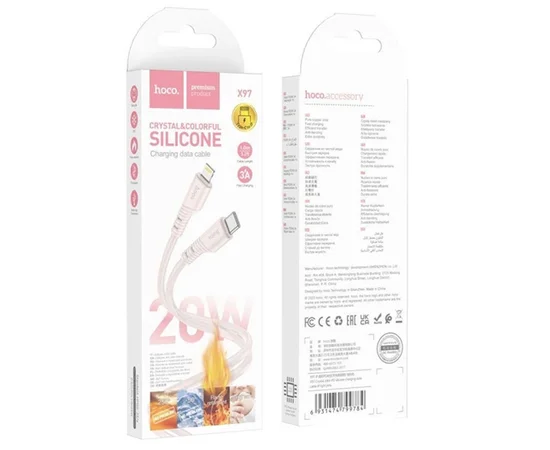Дата кабель Hoco X97 Crystal color Type-C to Lightning 20W (1m) Light pink