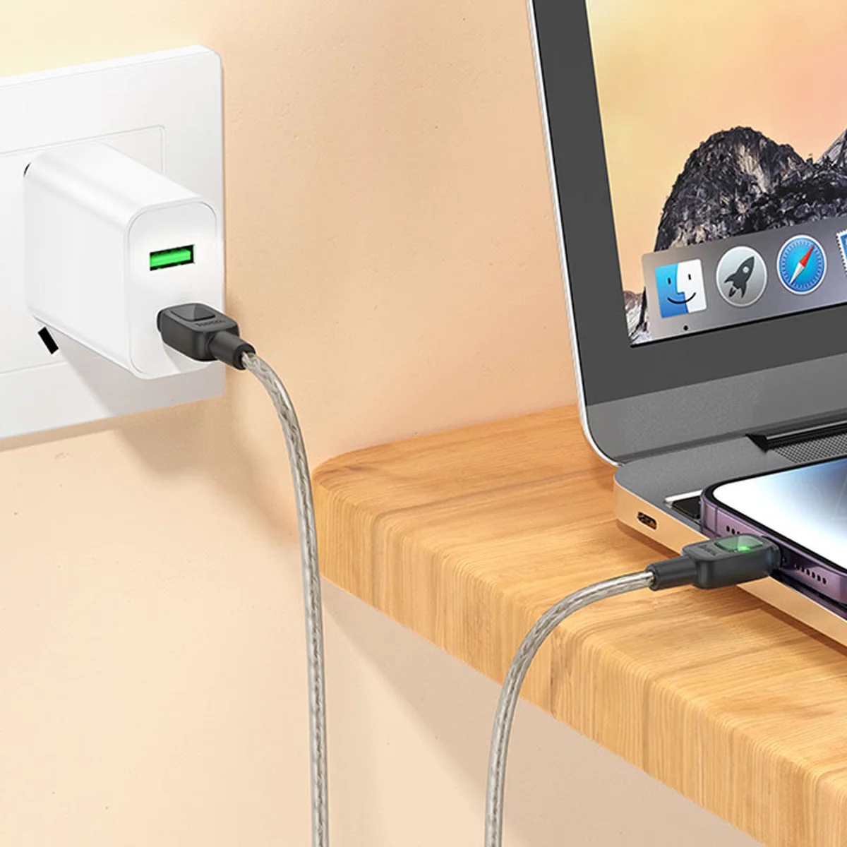 Дата кабель Hoco U124 Stone silicone power-off Type-C to Lightning Black