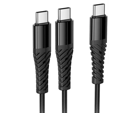 Дата кабель Hoco X123 Victory 2in1 Type-C to Type-C/Type-C 3A (1m) Black