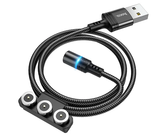 Дата кабель Hoco DU42 Magnetic 3in1 Lightning-microUSB-Type-C (1m) Черный