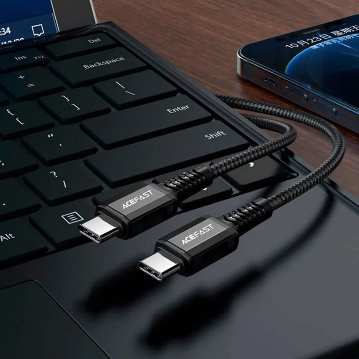 Дата кабель Acefast C1-09 USB-C to USB-C PD240W 40Gbps USB 4 aluminum alloy Black / Gray