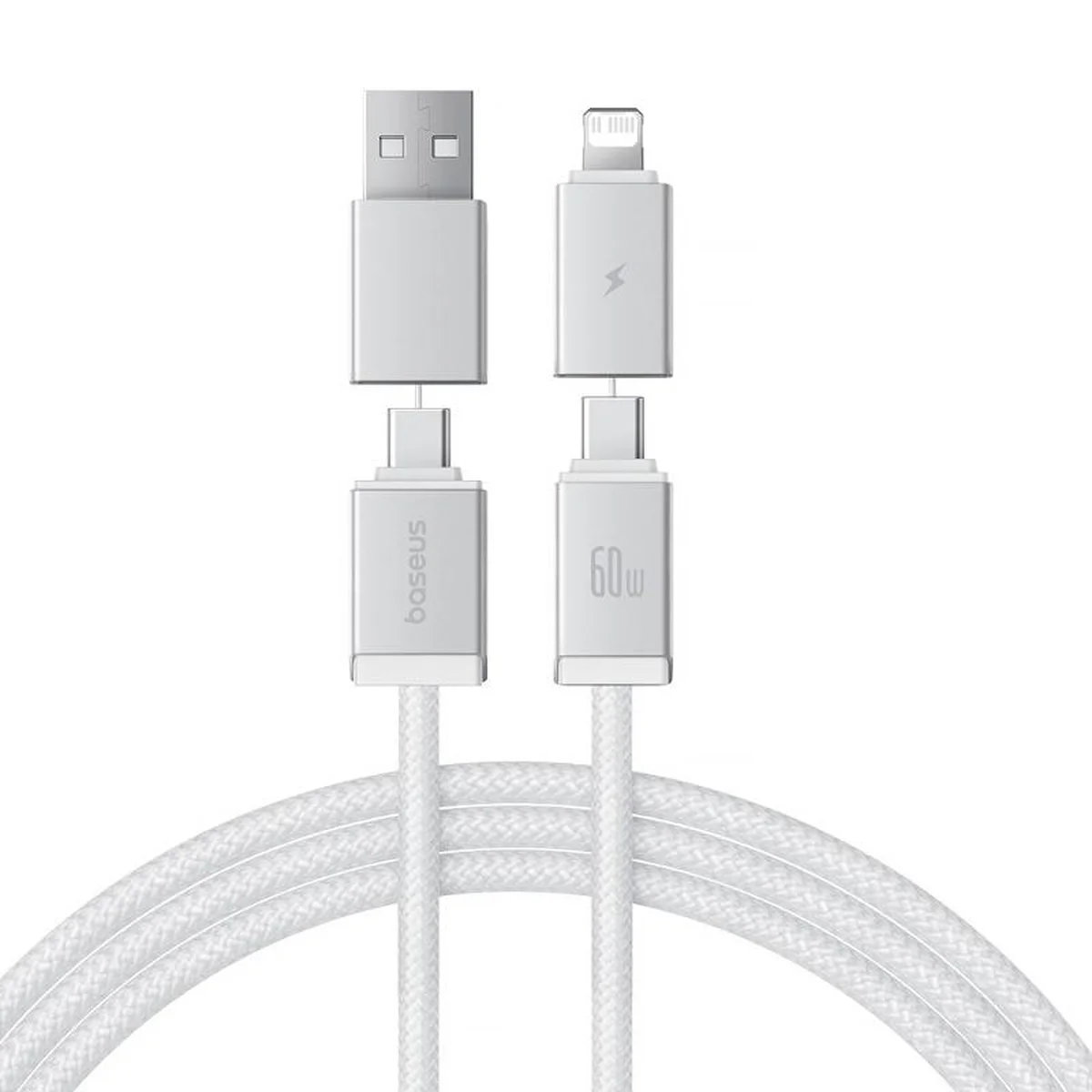 Дата кабель Baseus Versatile Two-for-Two USB/Type-C to Type-C/Lightning 60W (2m) (P10383000) Moon White