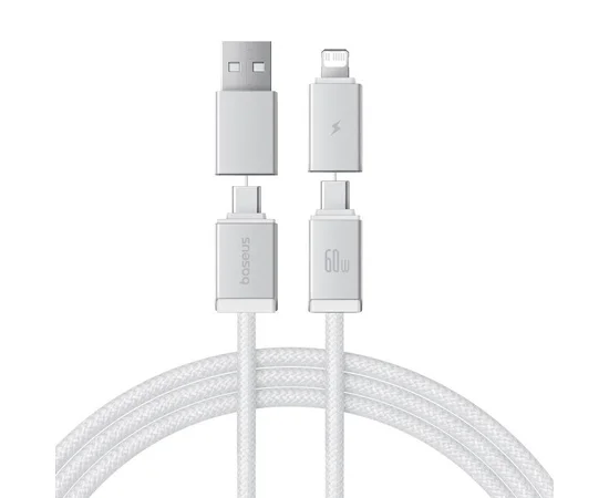 Дата кабель Baseus Versatile Two-for-Two USB/Type-C to Type-C/Lightning 60W (2m) (P10383000) Moon White