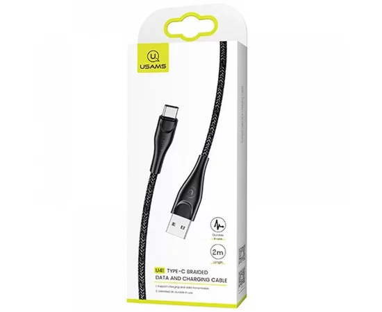 Дата кабель Usams US-SJ395 U41 Type-C Braided Data and Charging Cable 2m Черный