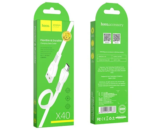 Дата кабель Hoco X40 Noah USB to MicroUSB (1m) Белый