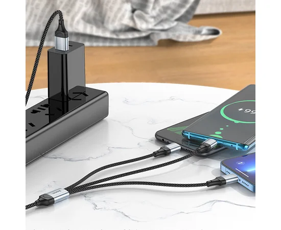 Дата кабель Hoco X102 Fresh 3in1 USB to Lightning + MicroUSB + Type-C (1m) Black