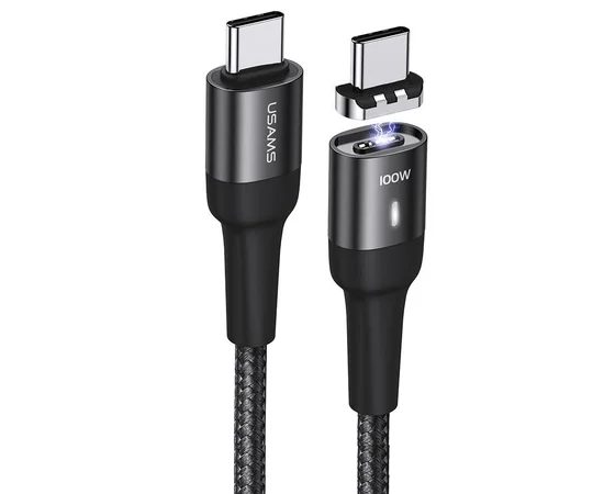 Дата кабель USAMS US-SJ466 U58 Type-C to Type-C 100W PD Fast Charge Magnetic Data Cable (1.5m) Черный
