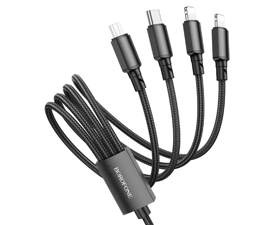 Дата кабель Borofone BX72 USB to 4in1 (Lightning/Lightning/MicroUSB/Type-C) (1m) Черный