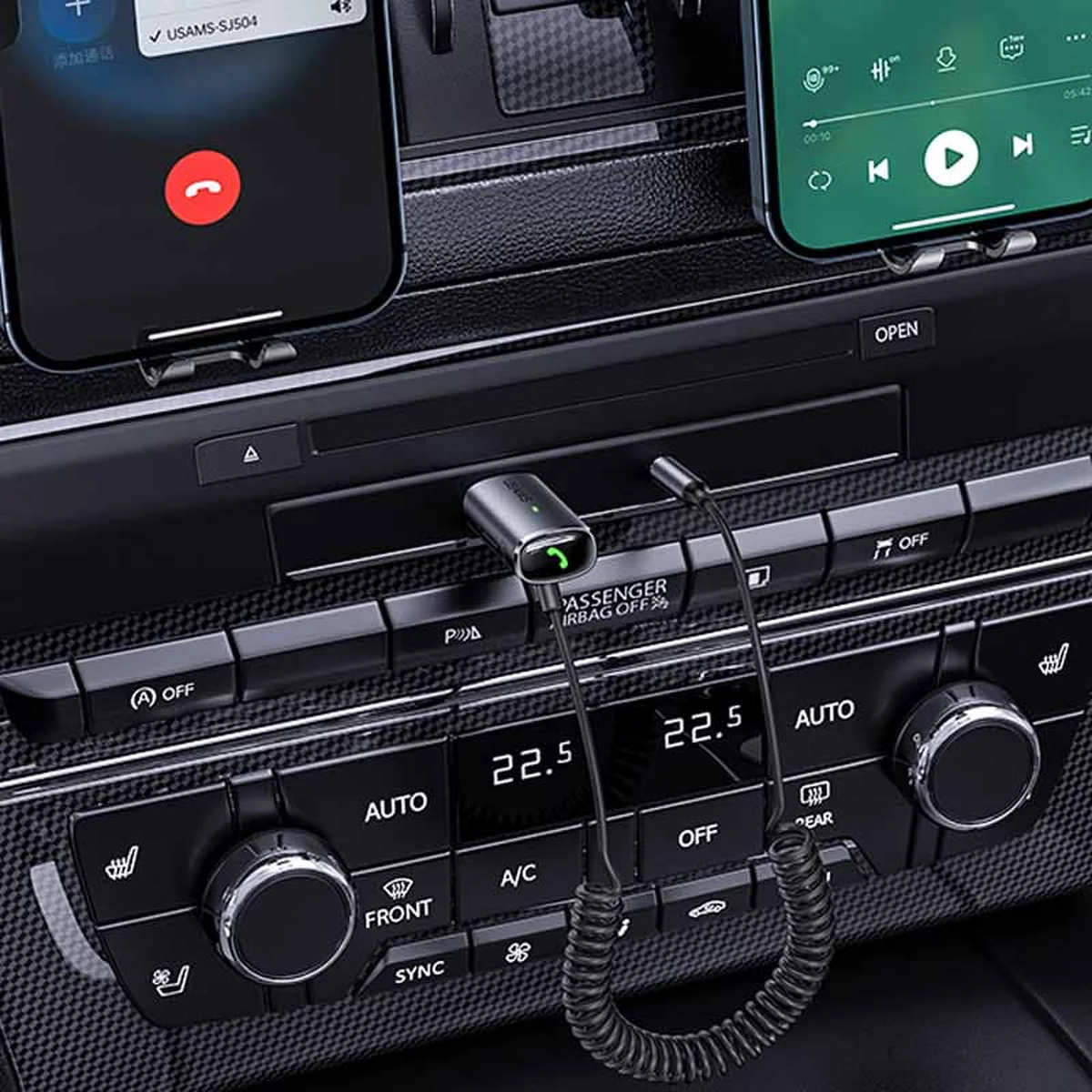 Bluetooth ресивер USAMS US-SJ504 Aluminum Alloy Car Wireless Audio Receiver BT 5.0 Серебряный / Красный