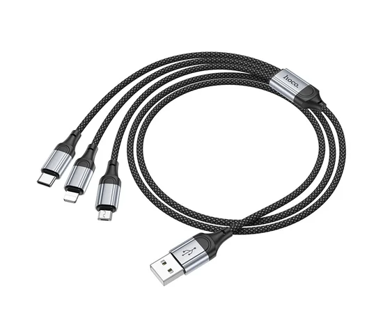 Дата кабель Hoco X102 Fresh 3in1 USB to Lightning + MicroUSB + Type-C (1m) Black