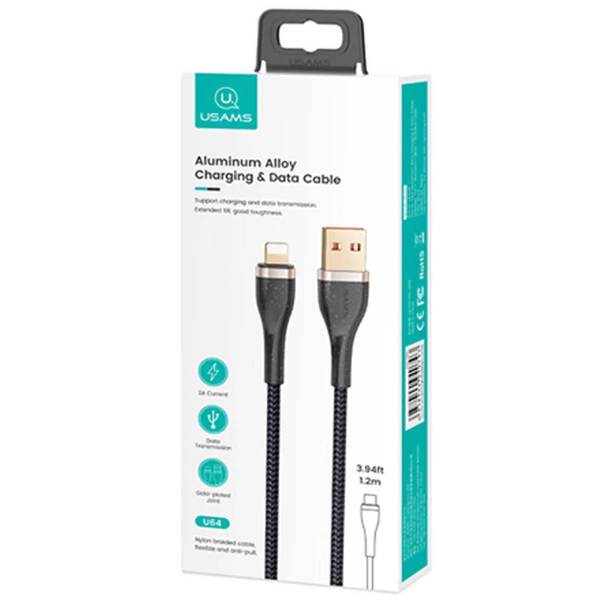 Дата кабель Usams US-SJ487 U64 Aluminum Alloy USB to Lightning 1.2m Чорний