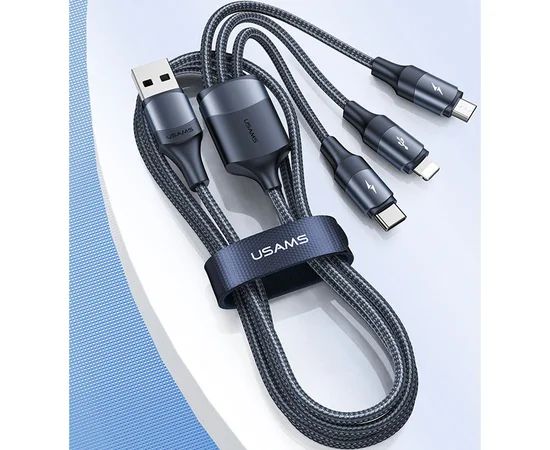 Дата кабель Usams US-SJ515 U73 3IN1 Aluminum Alloy Cable 1.2m Синий