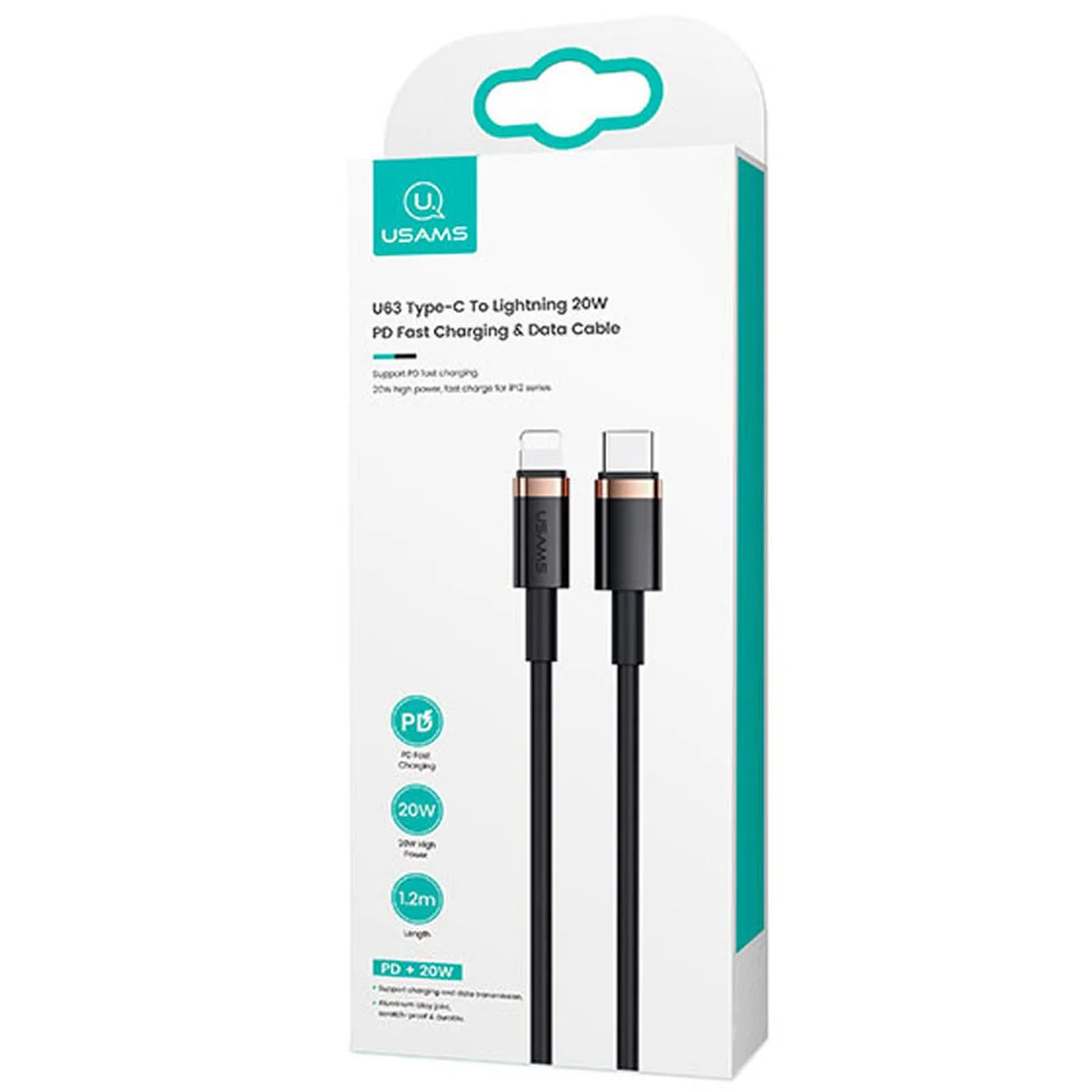 Дата кабель Usams US-SJ484 U63 Type-C To Lightning 20W PD (1.2m) Чорний