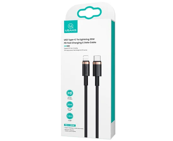 Дата кабель Usams US-SJ484 U63 Type-C To Lightning 20W PD (1.2m) Черный
