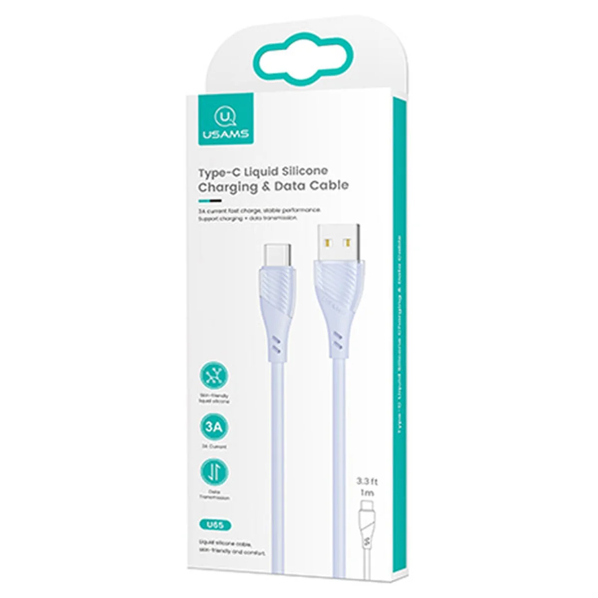 Дата кабель Usams US-SJ494 U65 Liquid Silicone USB to Type-C 3A 1m Блакитний