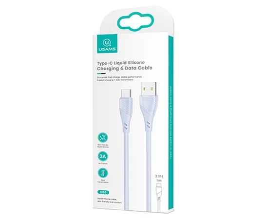 Дата кабель Usams US-SJ494 U65 Liquid Silicone USB to Type-C 3A 1m Голубой