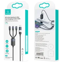 Дата кабель Usams US-SJ511 U71 All in One Aluminum Alloy USB + Type-C to Triple Head 3in1 100W(1.2m) Black