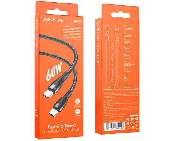 Дата кабель Borofone BX61 Source 60W Type-C to Type-C (1m) Black