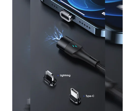 Дата кабель Usams US-SJ495 U66 Magnetic Type-C to Lightning 20W + Type-C 60W (1.2m) Черный