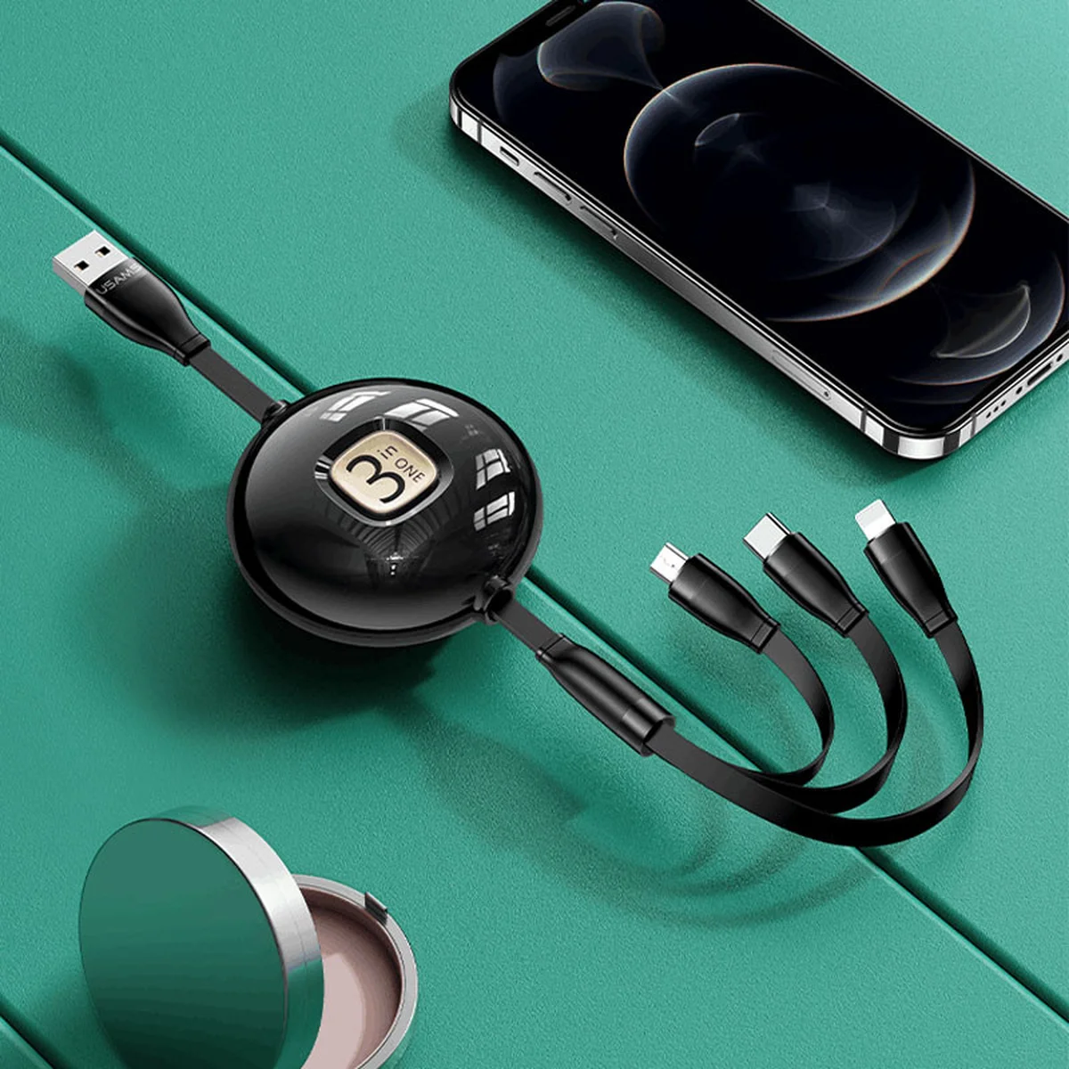 Дата кабель Usams US-SJ508 U69 3IN1 Retractable Cable 1m Чорний