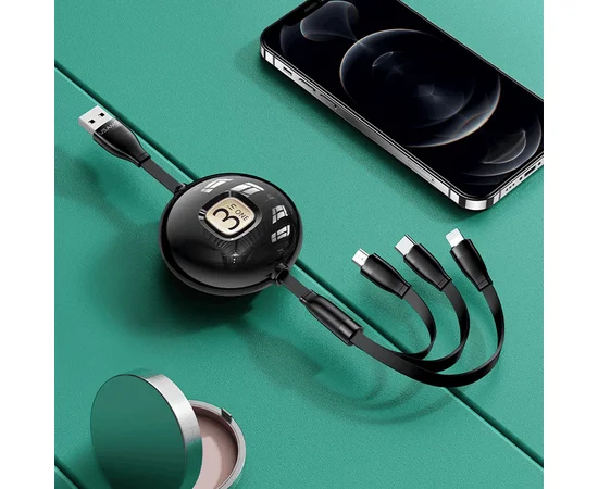 Дата кабель Usams US-SJ508 U69 3IN1 Retractable Cable 1m Черный