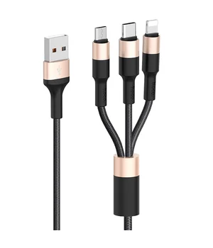 Дата кабель Hoco X26 Xpress 3in1 Lightning -MicroUSB-Type-C (1m) Черный / Золотой