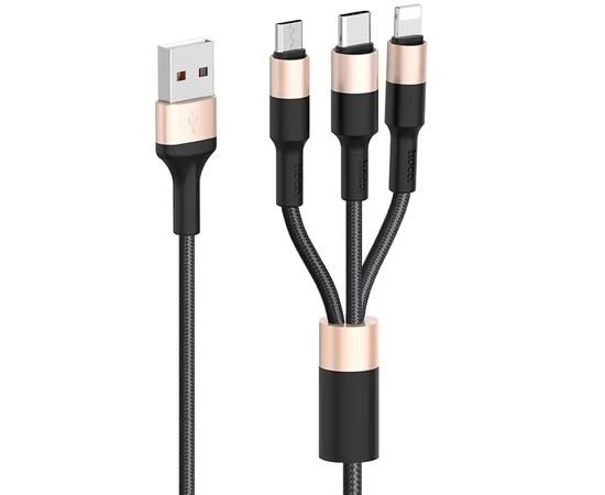 Дата кабель Hoco X26 Xpress 3in1 Lightning -MicroUSB-Type-C (1m) Черный / Золотой