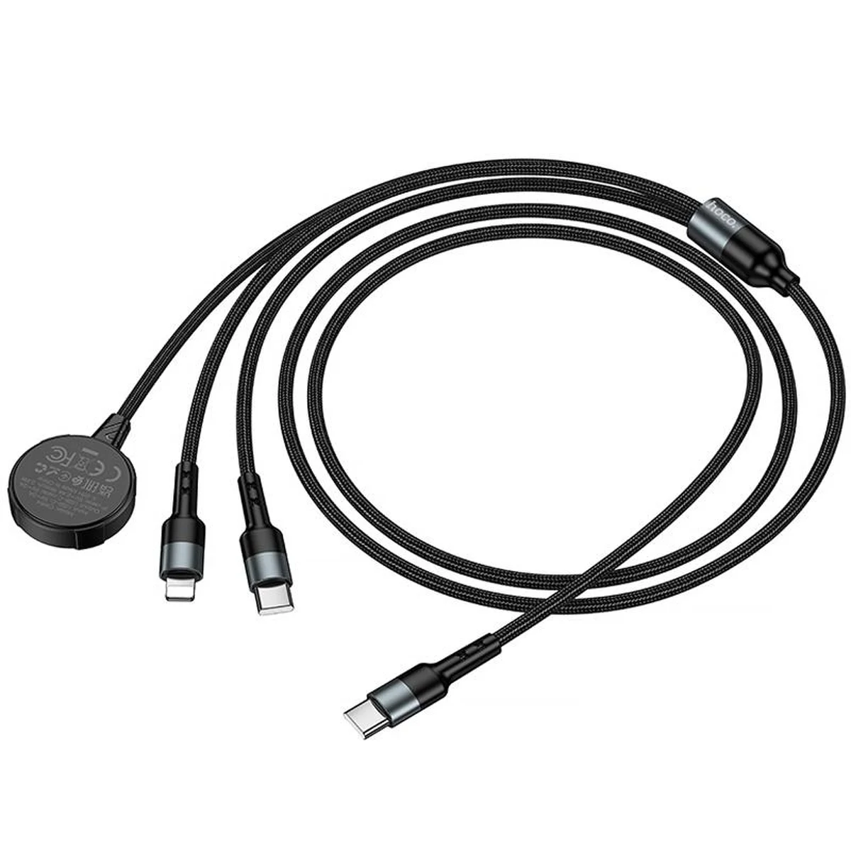 Дата кабель Hoco CW64 3in1 Type-C to iWatch/Lightning/Type-C 15W (1.2m) Black