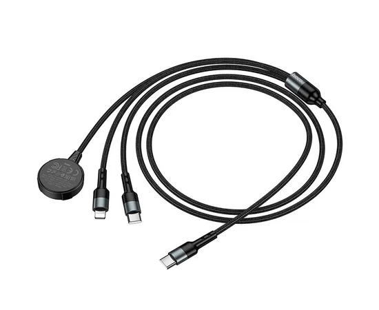 Дата кабель Hoco CW64 3in1 Type-C to iWatch/Lightning/Type-C 15W (1.2m) Black