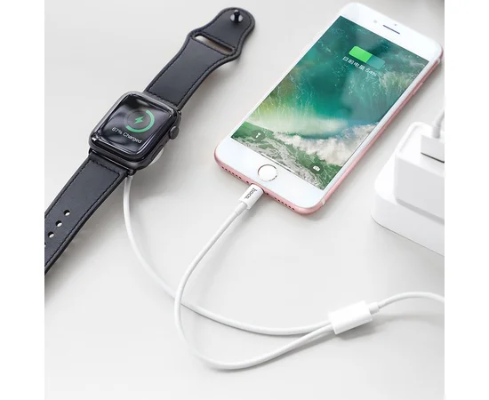 Дата кабель Hoco U69 2in1 lightning + зарядное устройство для Apple Watch (1.2М) Белый