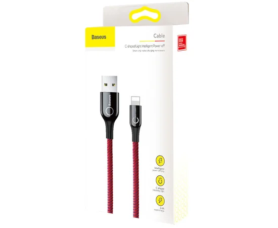 Дата кабель Baseus C-shaped (со световым индикатором) USB to Lightning 2.4A (1m) Красный