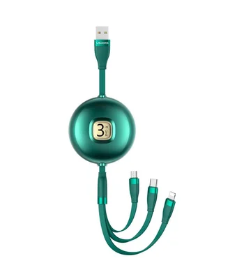 Дата кабель Usams US-SJ508 U69 3IN1 Retractable Cable 1m Зеленый