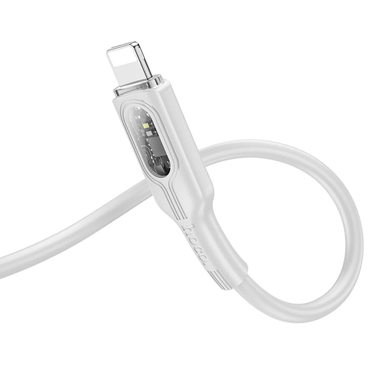 Дата кабель Hoco U120 Transparent explore intelligent power-off PD 27W Type-C to Lightning (1.2m) Gray