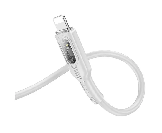 Дата кабель Hoco U120 Transparent explore intelligent power-off PD 27W Type-C to Lightning (1.2m) Gray