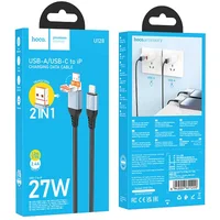 Дата кабель Hoco U128 Viking 2in1 USB/Type-C to Lightning (1m) Black