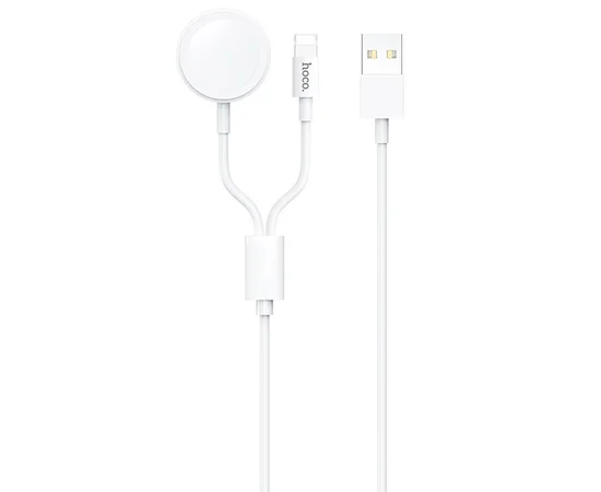 Дата кабель Hoco U69 2in1 lightning + зарядное устройство для Apple Watch (1.2М) Белый