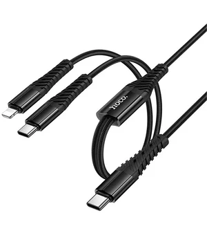 Дата кабель Hoco X123 Victory 2in1 Type-C to Lightning/Type-C 3A (1m) Black Дата кабель Hoco X123 Victory 2in1 Type-C to Lightning/Type-C 3A (1m) Black