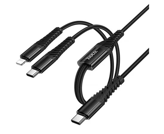 Дата кабель Hoco X123 Victory 2in1 Type-C to Lightning/Type-C 3A (1m) Black