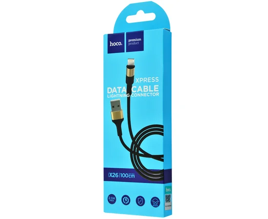 Дата кабель Hoco X26 Xpress Lightning Cable (1m) Черный / Золотой