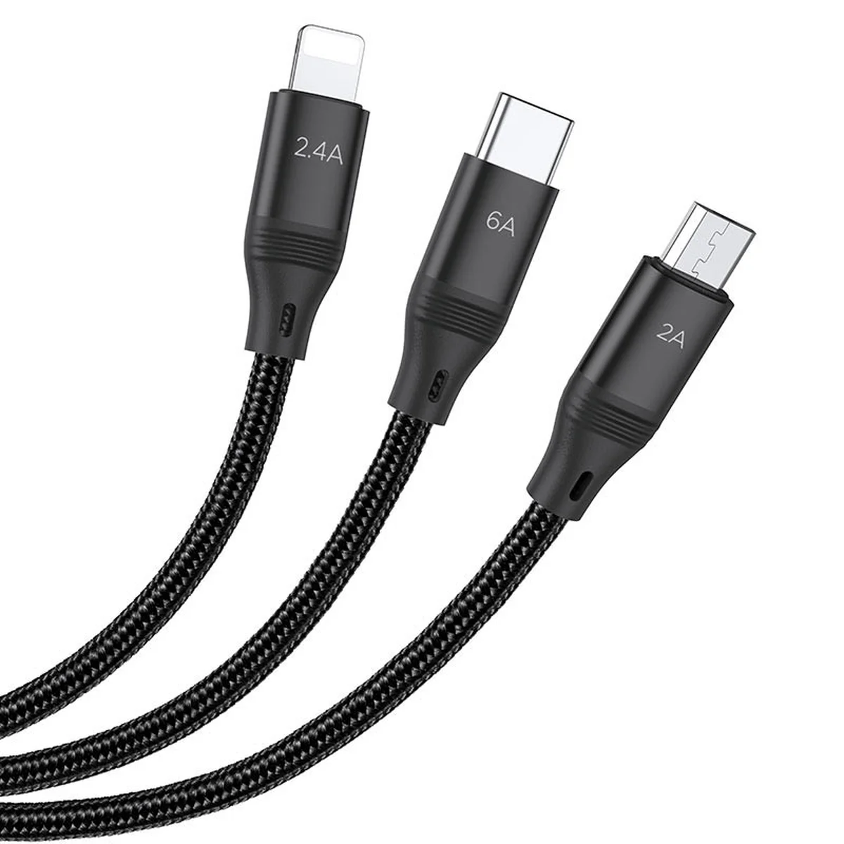 Дата кабель Hoco U104 Ultra 6A 3in1 Lightning -MicroUSB-Type-C (1.2m) Черный