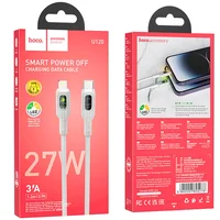 Дата кабель Hoco U120 Transparent explore intelligent power-off PD 27W Type-C to Lightning (1.2m) Gray